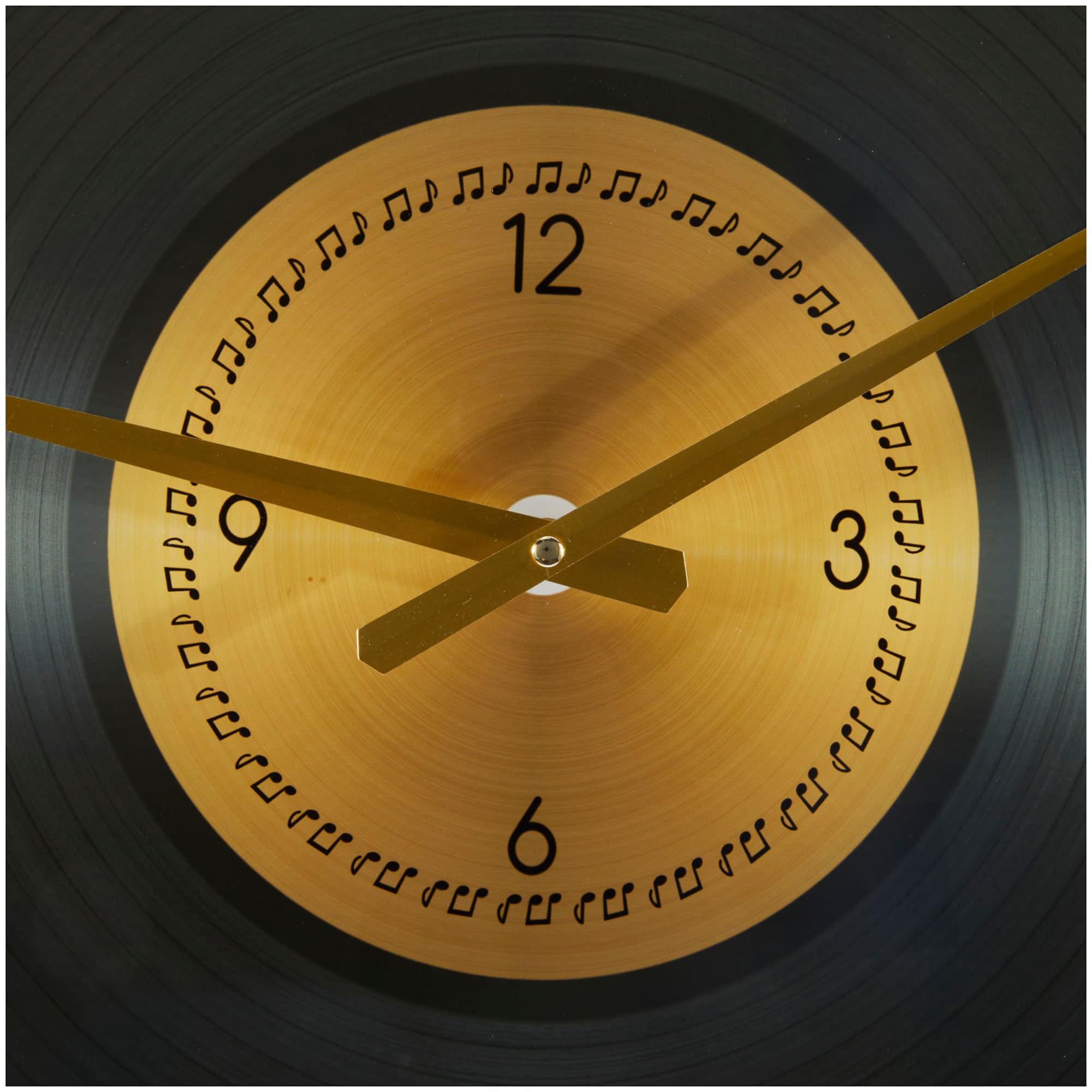 20" Black Glass Record Style Musical Notes Wall Clock